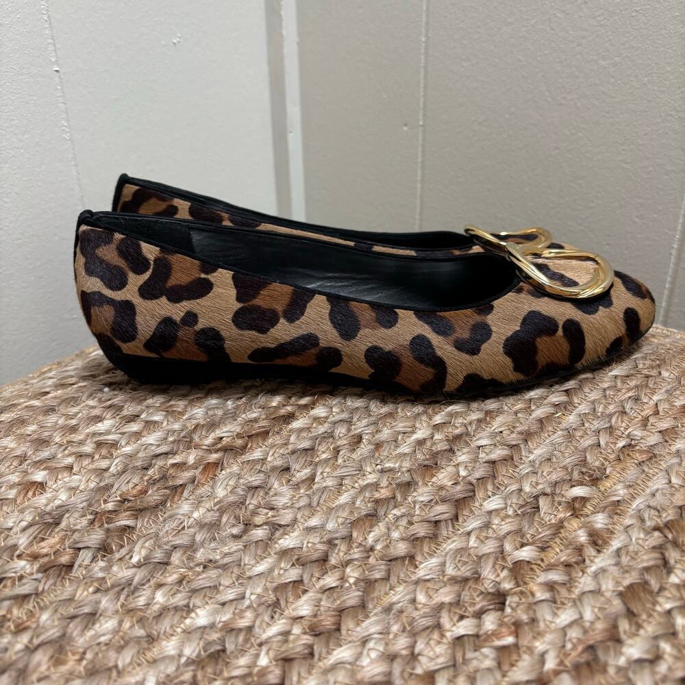 Stuart Weitzman OhMy Leopard Calf Hair Ballet Flats Gold Buckle Sz 9 Mob Wife - Picture 4 of 6